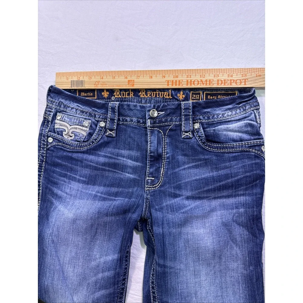 Rock Revival Jeans Women 29  Denim  MERTIE Easy Straight rhinestones embelished